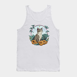 Beautiful Cute Cat Sit in the Park Full of Flower Tank Top